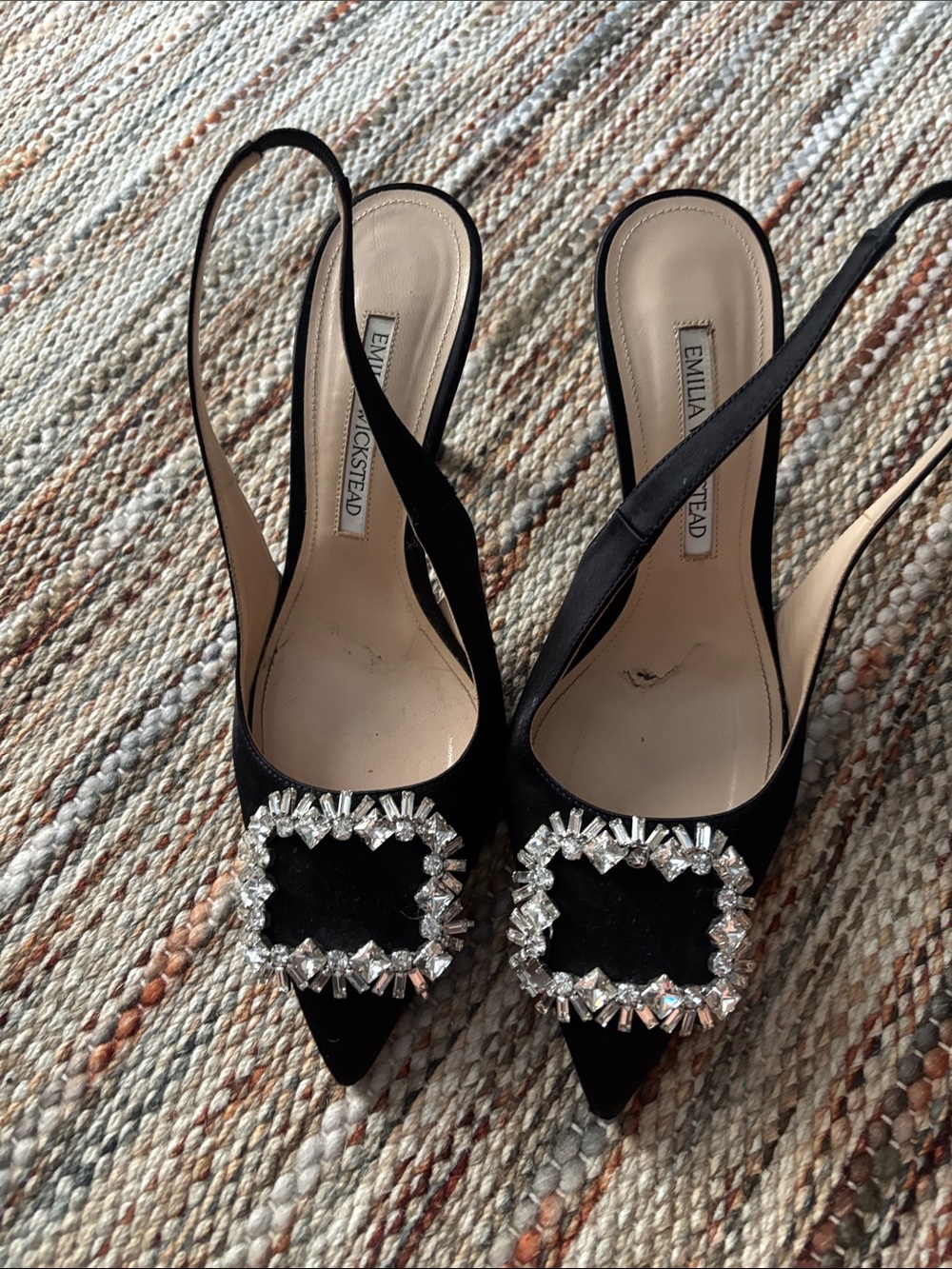 Emilia Wickstead Black Crystal-Embellished Slingback Pumps